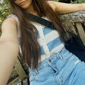 Vintage Pinwheels Knit Button Up Blue And White Striped Sweater Cardi Tank Top M
